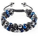 Moonfeel Triple Protection Bracelet,Genuine Tiger Eye Hematite and Volcanic Rock 8mm Beads Bracelet
