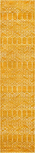 Rugs.com Paxon Trellis Collection Rug – 16 Ft Runner Yellow Medium-Pile Rug Perfect for Hallways, Entryways
