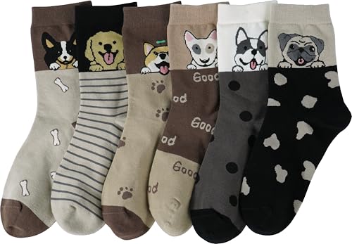 BenSorts Women's Cute Animal Crew Socks Cat Dog 6 Pairs Socks Christmas Gifts for Women Size 5-112