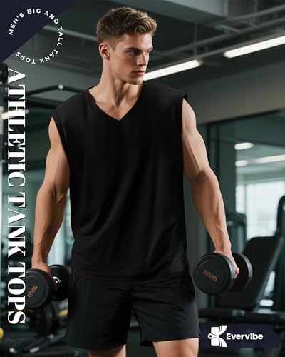 3 Pack Mens V Neck Tank Tops 95% Cotton Sleeveless Big and Tall Muscle Cut Off Shirts Gym Workout Tee2