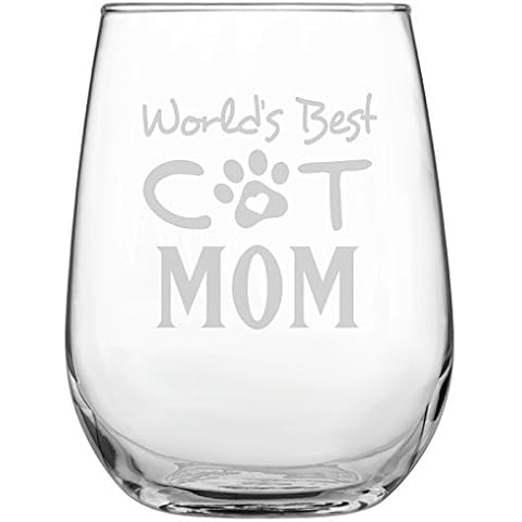 Laser Etchpressions World's Best Cat Mom Stemless Engraved Wine Glass • Present for Mom • Birthday • Mother's Day • Sister • Aunt • Cat Lover Gift Cover