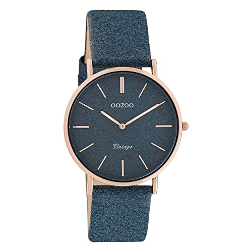 Oozoo Damen Armbanduhr dunkelblau Analog C20203 Vintage Series Lederarmband UOC20203 Analoguhr Cover