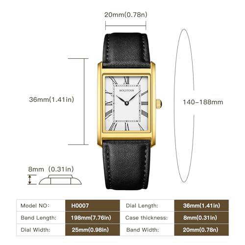 Watches for Men Business Simple Model Rectangle Roman Numerals Case Water Resistant with Leather Strap - Image 5