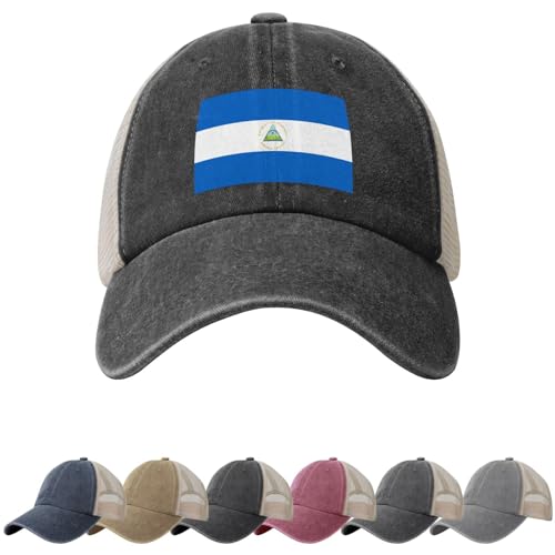 Chapeau de soleil drapeau du Nicaragua pour hommes et femmes Drapeau du Nicaragua Cowboy Mesh Casquette de baseball Nicaragua Chapeau de camionneur, Noir , Taille unique