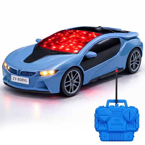 Image of Blue Rechargeable Remote Control Car Toy, RC Racing Vehicle for Children, High Speed, 3D LED Light Car, Kids Battery Car, RC for Boys & Girls, Toys for Kids, Birthday Gift for Boys and Girls