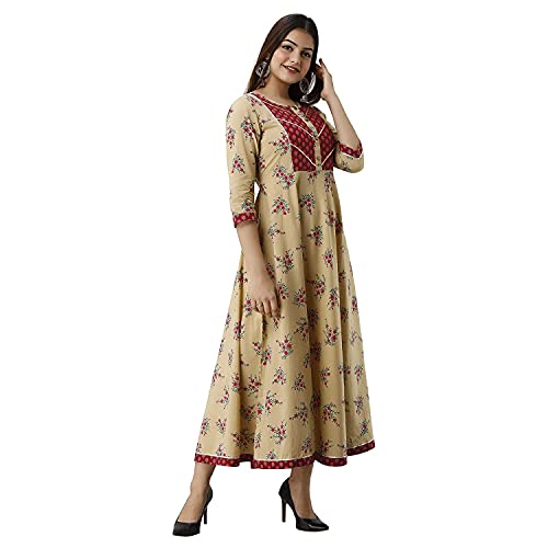 Image of FABRIC FITOOR Women's Floral Print Cotton Anarkali Kurta