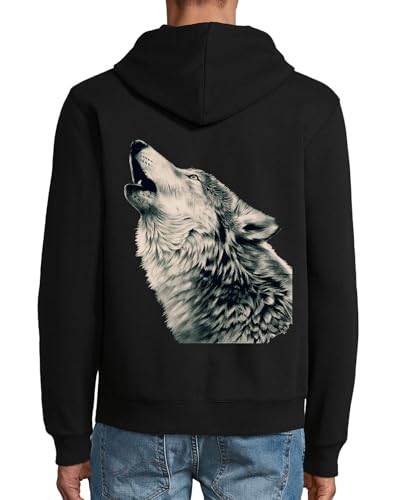 Sweat à capuche loup blanc arctique noir zippé en coton