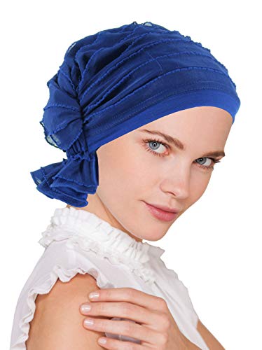 Abbey Cap Womens Chemo Hat Beanie Scarf Turban Headwear for Cancer Ruffle Royal Blue