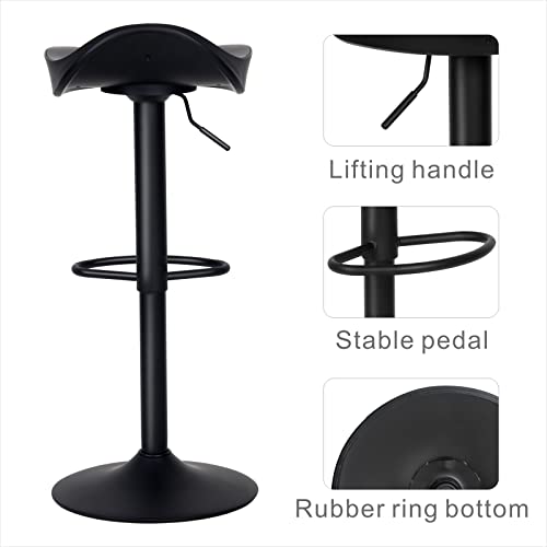 Kidol & Shellder Black Bar Stools Set Of 2 Swivel Counter Stools Adjustable Barstools Plastic Saddle Seat,3 Mins To Assemble,Loads Up To 300Lbs #TOP4