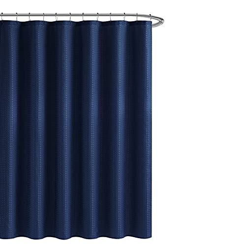 Creative Home Ideas – Textured Fabric Shower Curtain Set | Includes 12 Easy Glide Metal Rings | Modern Bathroom Décor | Machine Washable | Measures 70” X 72” | Navy #TOP1