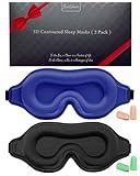 BeeVines Sleep Mask, 2 Pack 3D Contoured Sleeping Eye Masks for Lash Extensions, Night Molded Covers with Adjustable Strap, Eye Shade Cover Lashes Extension for Traveling Yoga Nap(Black & Blue)