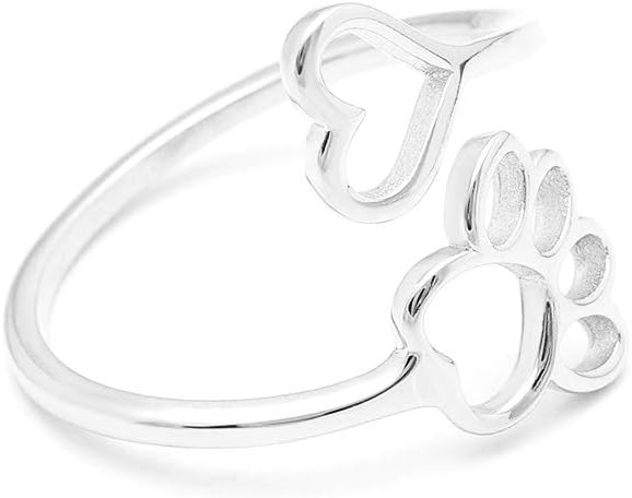 Ginger Lyne Collection Paw Print Ring for Women| White Gold over Sterling Silver Cubic Zirconia Adjustable Wrap Dog Rings for Her | Gift ideas for Dog Moms
