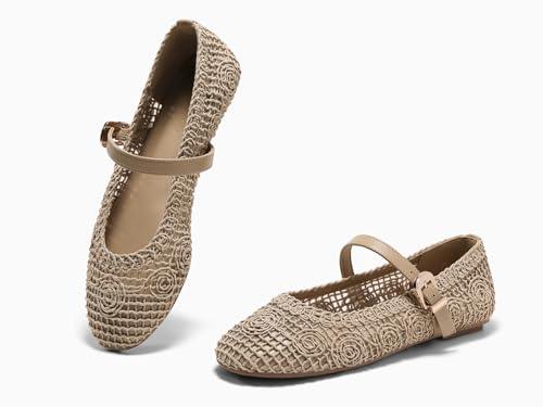 Image of Coutgo Womens Mary Jane Woven Flats Round Toe Ballet Flats Dressy Comfortable Slip On Shoes