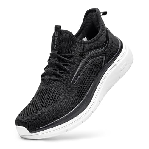 Image of FitVille Extra Wide Fit Trainers for Men Slip On Arch Support Road Running Shoes Lightweight Athletic Sneakers for Gym Fitness Jogging Walking, Black, 8 X-Wide