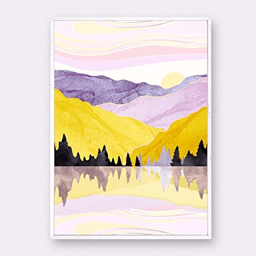 TELEGLO (No frame Abstract landscape art Spring Dusk and Spring Forest Lake Canvas Poster Natural poster Wall Pictures for Living Room 50 * 70cm