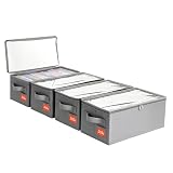 yoyobubu DVD Storage Box – DVD Case with Clear PVC Lid – DVD Shelf Organizer for 25 Standard DVD Cases – Foldable & Stackable Media Storage Solution – 4Pack(Gray)