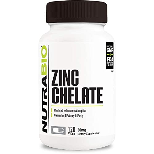 NutraBio Zinc Chelate Mineral Supplement - for Proper Growth, Development, and Immune Health - 30mg of Zinc per Vegetarian Capsules - 120 Servings