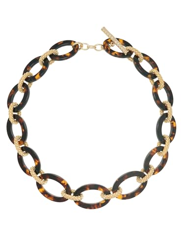 Image of Karen Millen Acrylic Chain Woven Link Necklace For Women (Gold/Tortoiseshell)
