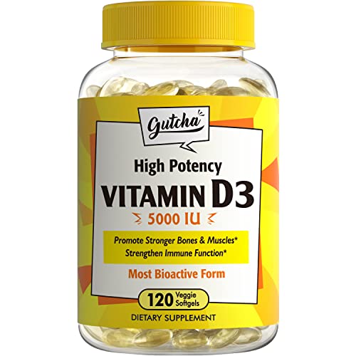 Gutcha Vitamin D3 5000 Iu (125 Mcg), Bioactive Form Of D, Once Daily, Support Bone, Muscle & Immune Health, Non-Gmo, No Gelatin, Gluten Soy, 120 Vegetarian Softgels, Count (Pack 1) #TOP3
