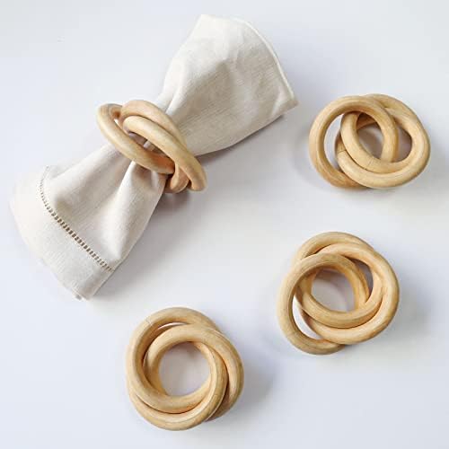 Wooden Napkin Rings Set of 4, Farmhouse Wood Napkin Ring, Handmade Serviette Buckles Holder for Table Setting, Wedding, Thanksgiving Day and Home Decor (Wood Circle)