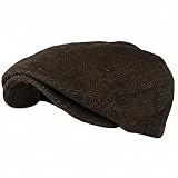 Aissmmeio Men's Fashion Newsboy Ivy Hat, Men's Classic Cotton Driving Hat, Herringbone Tweed Wool Blend Cap, Classic Hats, Retro British Style (Dark Brown S/M)