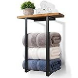 Wellsign Towel Racks for Bathroom Wall Mounted, Metal Towel Holders with Wooden Shelf for Small Bath
