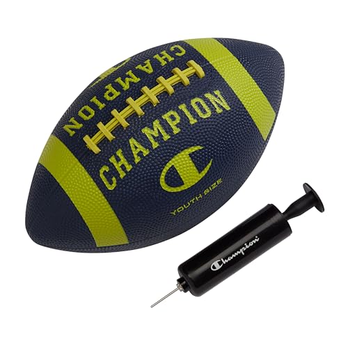 Champion Blitz Football (Youth, Medieval Blue/Evening Primrose), All-Weather Football, Enhanced Grip, Durable Rubber Cover and Molded Laces, for Outdoor Sports & Training, Includes 6" Ball Pump