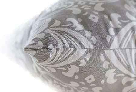 TreeWool (2 Pack) Cushion Covers Damask Accent in Cotton Canvas (45 x 45 cm, Silver Grey)