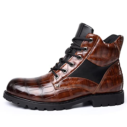 Image of Hopomart Men's Cowhide Printed Pattern Boots,Men's High Top Casual Leather Boots,Waterproof Lace Up Formal Shoes