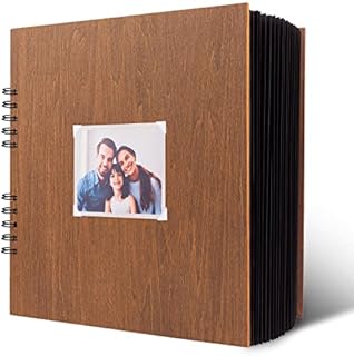 Creawoo Wooden Square Scrapbook Photo Album 30X30 CM Large Black Photo Scrap Book Memory Book with 80 Pages for Baby, Wedding, Travel Record, Blank Inside for Art Craft Designs