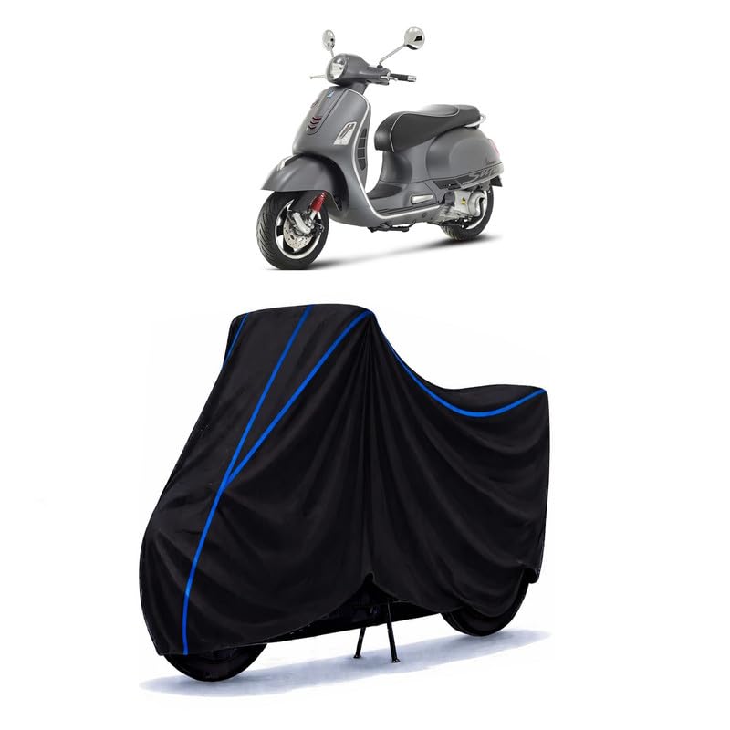 Image of Scooty Cover Water Resistant for GTS Super 300 | Universal Scooter & Bike Cover | Heavy Duty UV Dust, Rain & Scratch Protection | Elastic Fit All Weather Indoor Outdoor | Black with Blue Piping