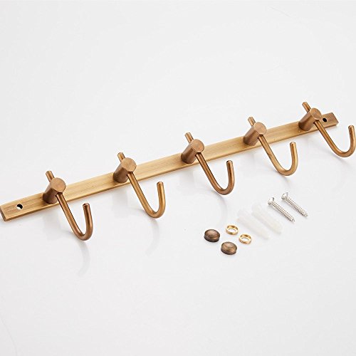 Yutu Bronze 5 Hooks Brass Towel Racks Brushed Antique Coat Hat Hooks Wall Mounted Bathroom #TOP5