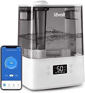 Levoit Smart Luftbefeuchter für große Räume, Top-Fill Humidifier, mit APP & Alexa Steuerung, bis 47m², leise Raumbefeuchter für Schlafzimmer, Kinderzimmer, Pflanzen, Auto Shut-off, 6 L, Grau