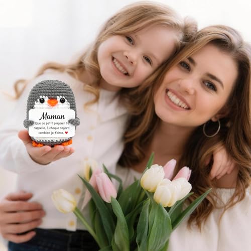 VerLuky Cadeau Maman, Pingouin en Crochet Main, Crochet Maman Cadeau, Pingouin Crocheté à la Main, Cadeaux Émouvant pour Anniversaire Fête des Mères Noël – vue 5