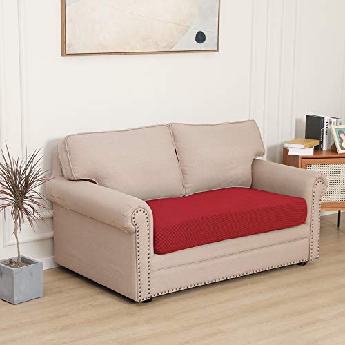 Image of Easy-Going Stretch 1 Piece Loveseat Couch Cushion Cover for Sofa | Sofa Cushion Furniture Protector Sofa Seat sofa slipcover Washable sofa cover soft with Elastic Bottom Christmas Red
