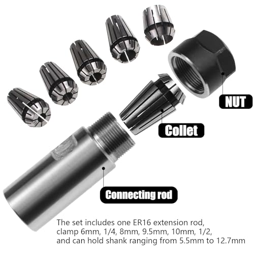 Image of 5 /8 inch-11 Thread Angle Grinder Extension Shaft Set Electric Drill Conversion Collets Adapter Woodworking Tool Accessories Include Spring Collet (6, 1 /4, 8, 9.5, 10, 1 /2) 7PCS