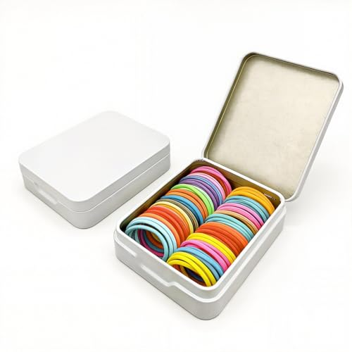 Image of HASTHIP 2Pcs Small Metal Tin Boxes with Lids - Rectangular Hinged Small Storage Box Flip up Accessories Organizer Containers for Candies, Chocolates, Hair Bands, Gifting, 9.3x7.5x2.6 Cm (White)