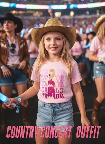 Image of Girl Country Music T-Shirt - Kids Singer Letters Graphic Birthday Shirts Gifts Fan Song Tour Concert Outfit Top