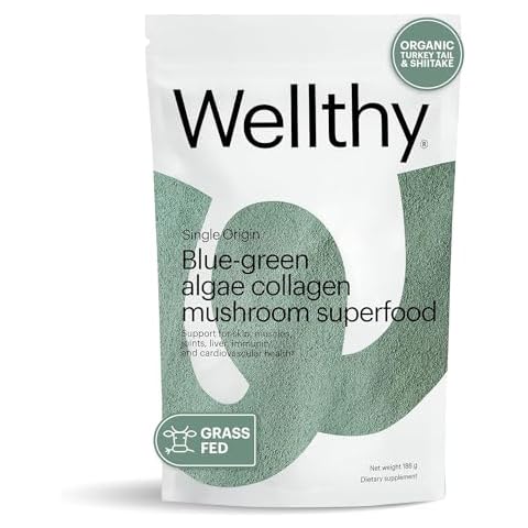 Wellthy Collagen Superfood Powder, Supports Detox & Immunity, Blue-Green Algae, Mushroom Powder - Organic Turkey & Shiitake Extracts, Certified Organic Matcha, Allergen-Free & Non-GMO Cover