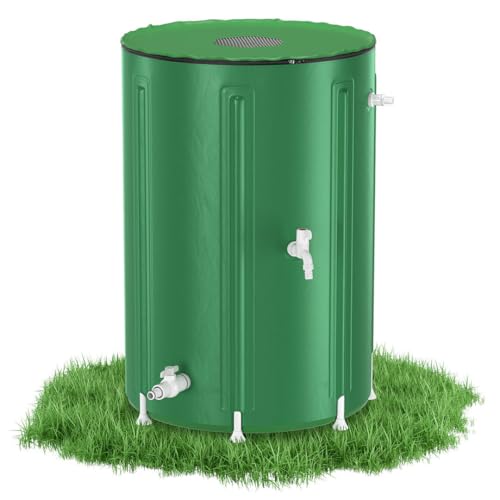 Jayseuw Faltbare Regentonne 380L mit Wasserhahn PVC Wassertank mit Laubschutzgitter UV-beständiger Regenwassersammler platzsparend zusammenklappbarer Regenwassertank für Garten & Camping Grün