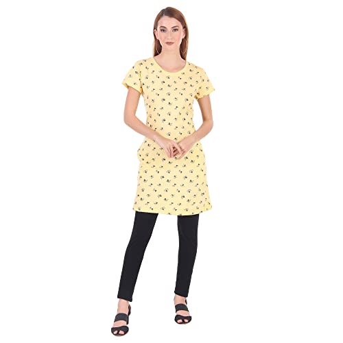Image of Stories.Label Women Cotton Long T-Shirt Dress in Knee Length with Side Pockets Include Plus Sizes (Size S -5XL)