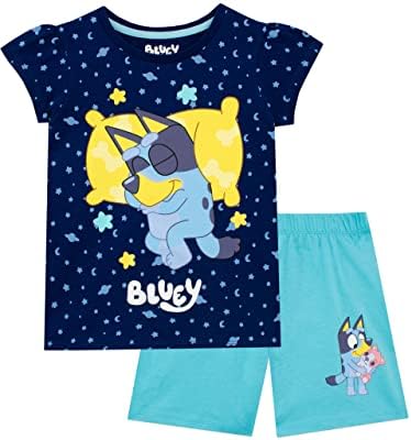Bluey Pyjamas Pyjama Bluey Enfant Fille - Ensemble T-shirt Et Short été | Vêtement Nuit Dessin Animé Populaire Pyjama Fille Taille Courte Bluey Pyjamas For Kids