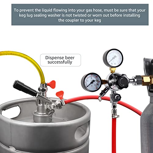 Commercial Draft Beer Keg Coupler 1/4'' Tailpiece Stainless Steel Probe - For Kegerator D System