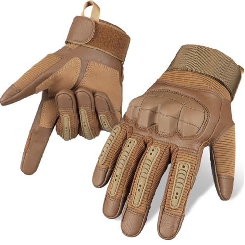 QianYiHC Guantes de Motocicleta para Hombres y Mujeres,Guantes Duros de Dedo Completo para Pantalla táctil,para Bicicleta ATV BMX MTB,Escalada,Motocross y Otros Deportes al Aire Libre (Marrón, L)