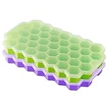Bandejas de cubos de hielo antiadherentes flexibles: silicona suave, duradera y antiadherente con tapa a prueba de polvo, una pequeña presión, se desprende fácilmente; Fácil de limpiar y apto para lavavajillas.