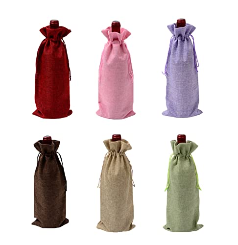 ワインバッグ 6枚入 リネン ジュート製 ワイン用 ワインボトル袋 ボトルバッグ ギフトバッグ 無地 お土産 ...