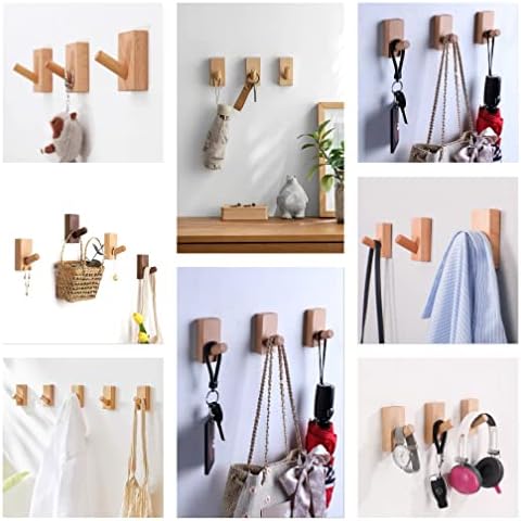 HomeDo 4Pack Wood Wall Hooks, Adhesive Hooks Hat Hook, Wooden Coat Hooks Wall Mounted, Entryway Hat Rack, Decorative Hooks Single Organizer Hat Hanger Towel Rack Hook (Rectangle Beech, 4Pack)