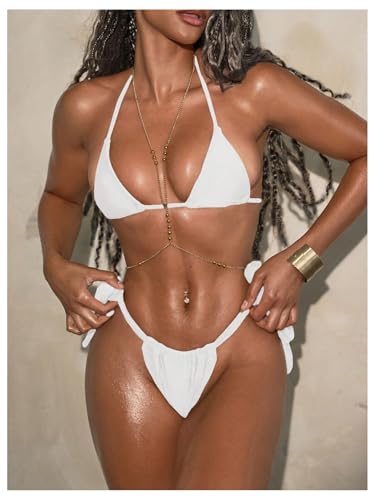 OYOANGLE Women's Micro Thong Bikini Set Halter String Swimsuits Tie Side High Cut Bathing Suits3
