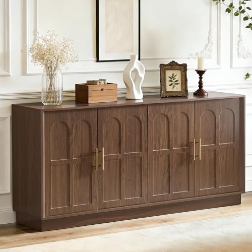 LKTART Arched Sideboard Buffet Cabinet with Storage, Walnut