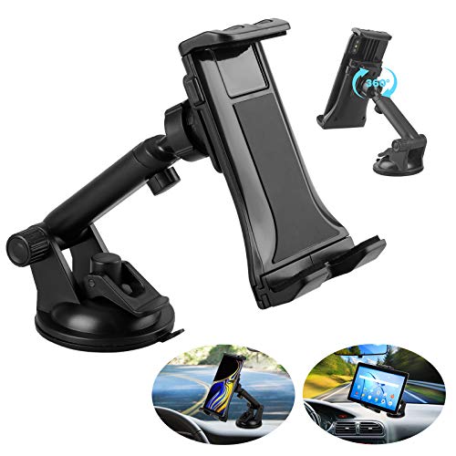 Car Tablet Mount Holder, 2 in 1 Universal Windshield & Dash Mount, Adjustable